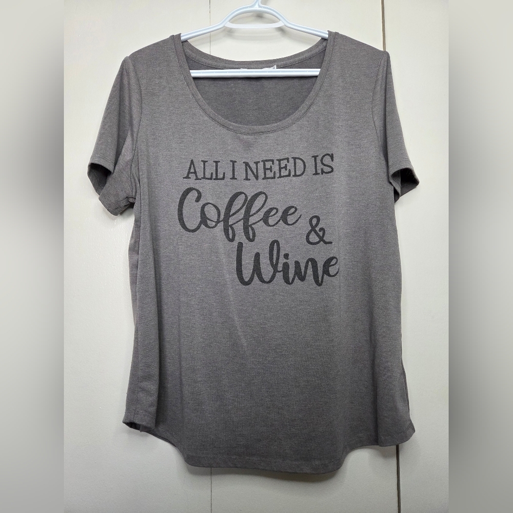 Ricki's Women's L "All I Need Is Coffee & Wine" Gray Short Sleeve Tee